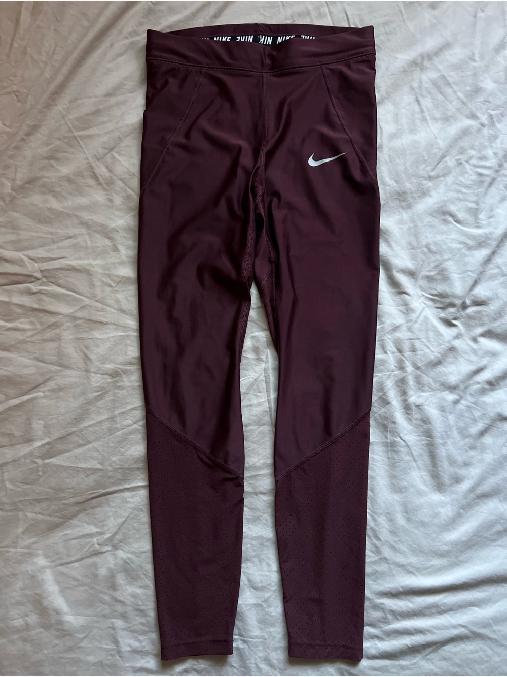 Nike Maroon Dri-FIT Performance Leggings with Black Waistband